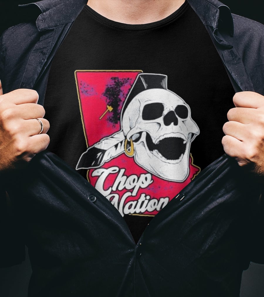 Atlanta Braves Chop Nation Skull Tomahawk Chop T-Shirt