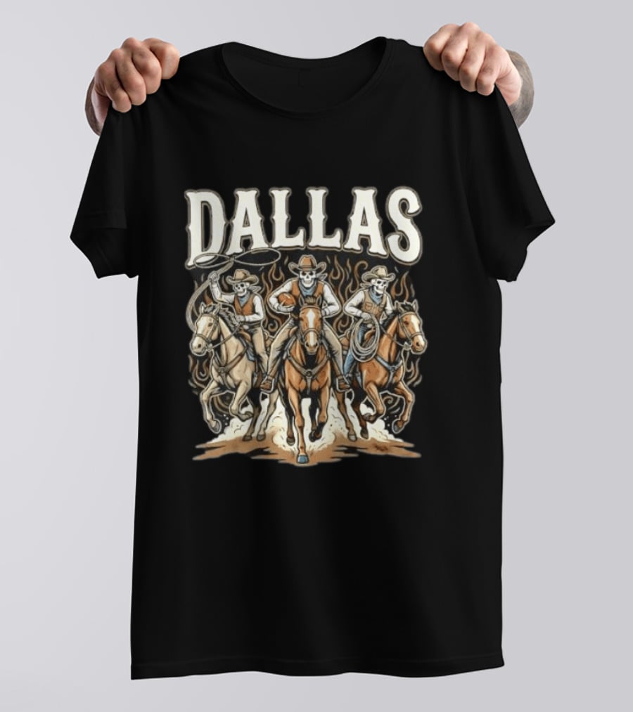 Dallas Cowboys Skeleton Rider Trio On Horses T-Shirt