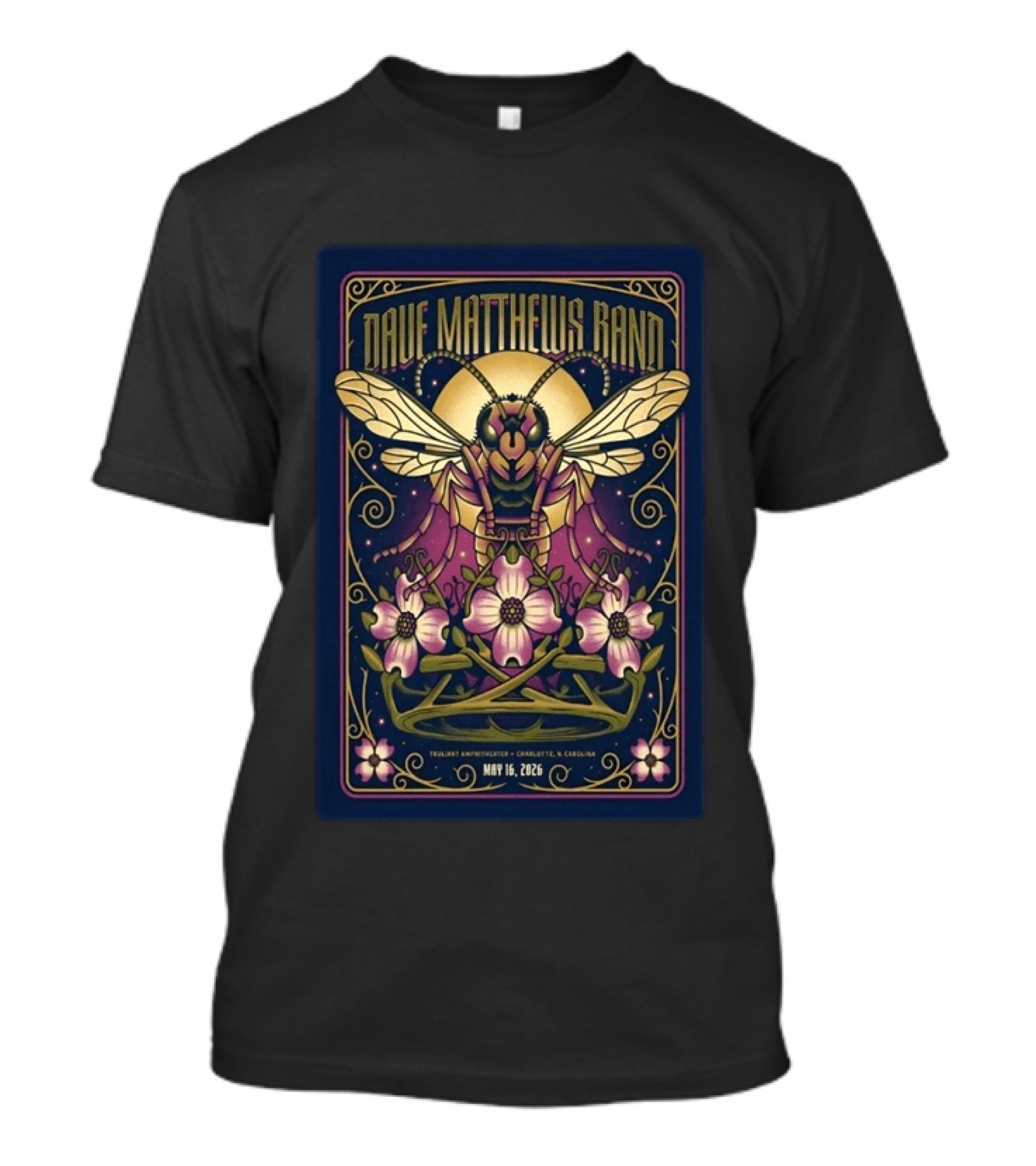 Dave Matthews Band Concert Charlotte NC May 16 2026 Truant Amphitheater Art Deco Inspired Honeybee And Flowers T-Shirt