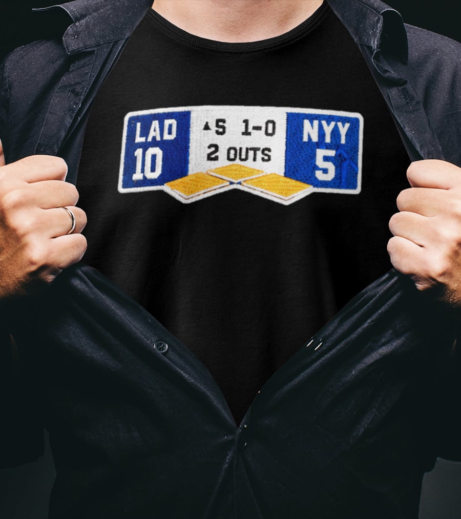 LAD 10 NYY 5 Baseball Score Patch 1 0 2 Outs T-Shirt
