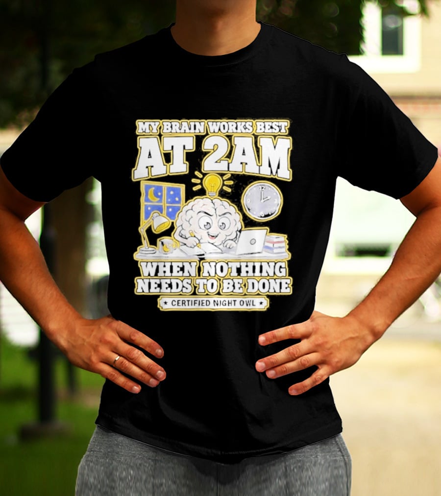 My Brain Works Best At 2 AM With Lamp Window Certified Night Owl T-Shirt