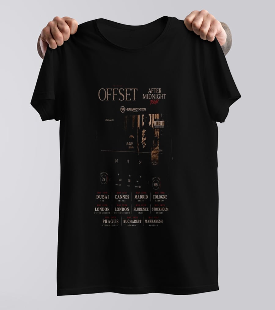 OFFSET After Midnight Tour 2026 Dubai London Cannes Madrid Florence Stockholm T-Shirt