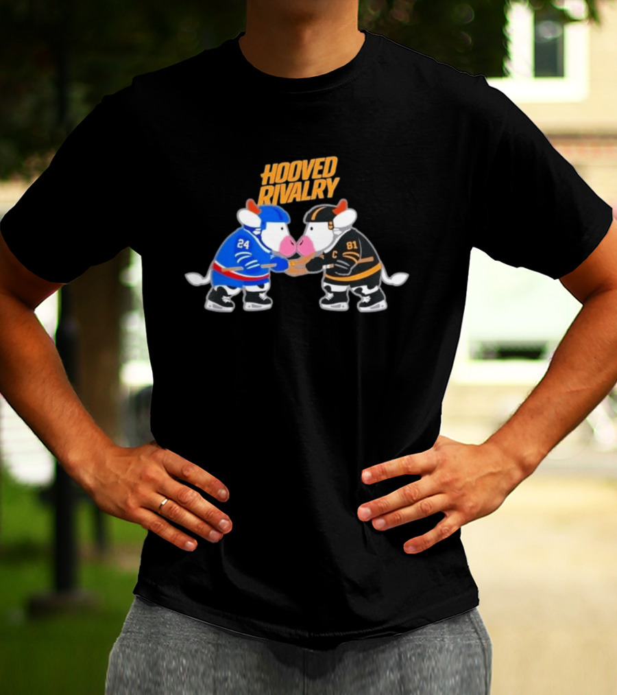 Buffalo Sabres Boston Bruins Hooved Rivalry Hockey Cow Characters T-Shirt