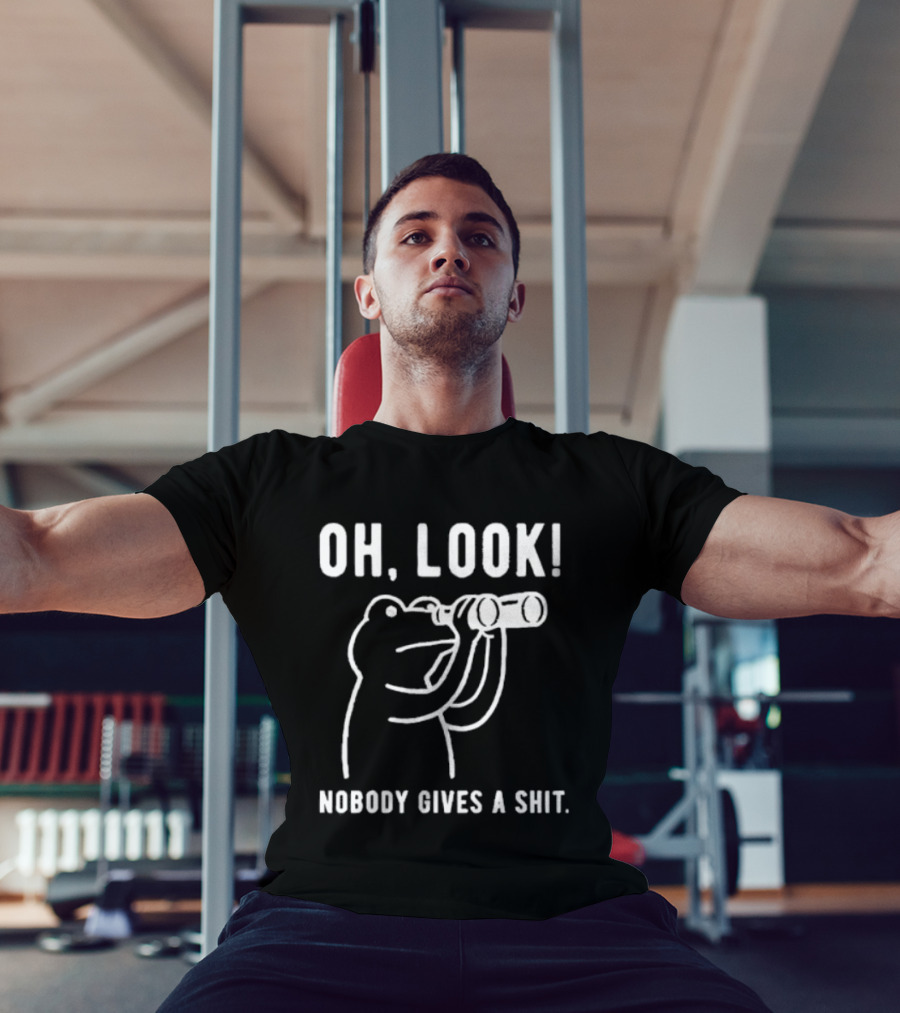 Oh Look Nobody Gives A Shit Indifferent Frog With Binoculars T-Shirt