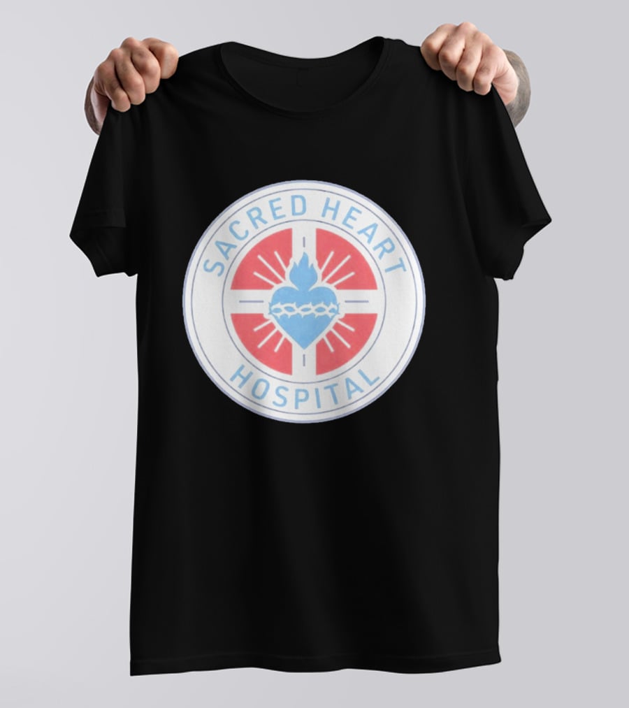Sacred Heart Hospital Emblem With Blue And Red Heart T-Shirt