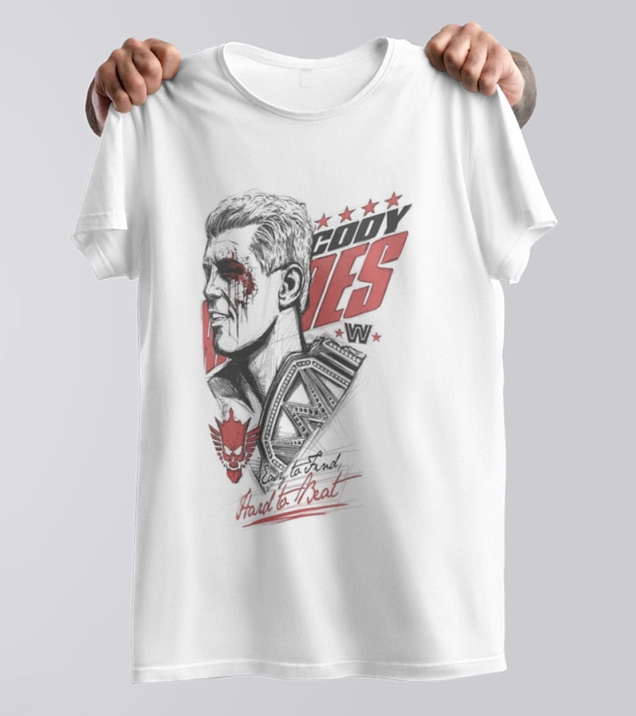 Cody Rhodes Easy To Find Hard To Beat Wrestling Legend Bold Red Text Star Motif T-Shirt