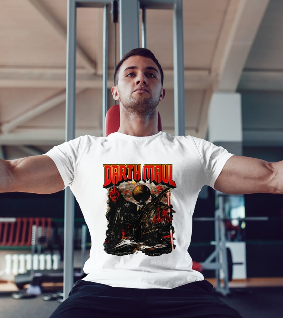 Darth Maul Star Wars Sith Warrior Battle Scene With Lightsaber And The Death Star T-Shirt