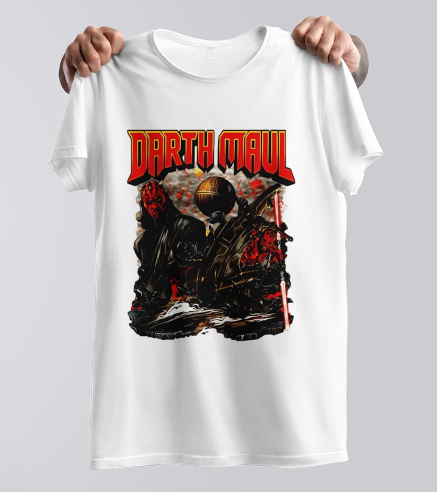 Darth Maul Star Wars Sith Warrior Battle Scene With Lightsaber And The Death Star T-Shirt