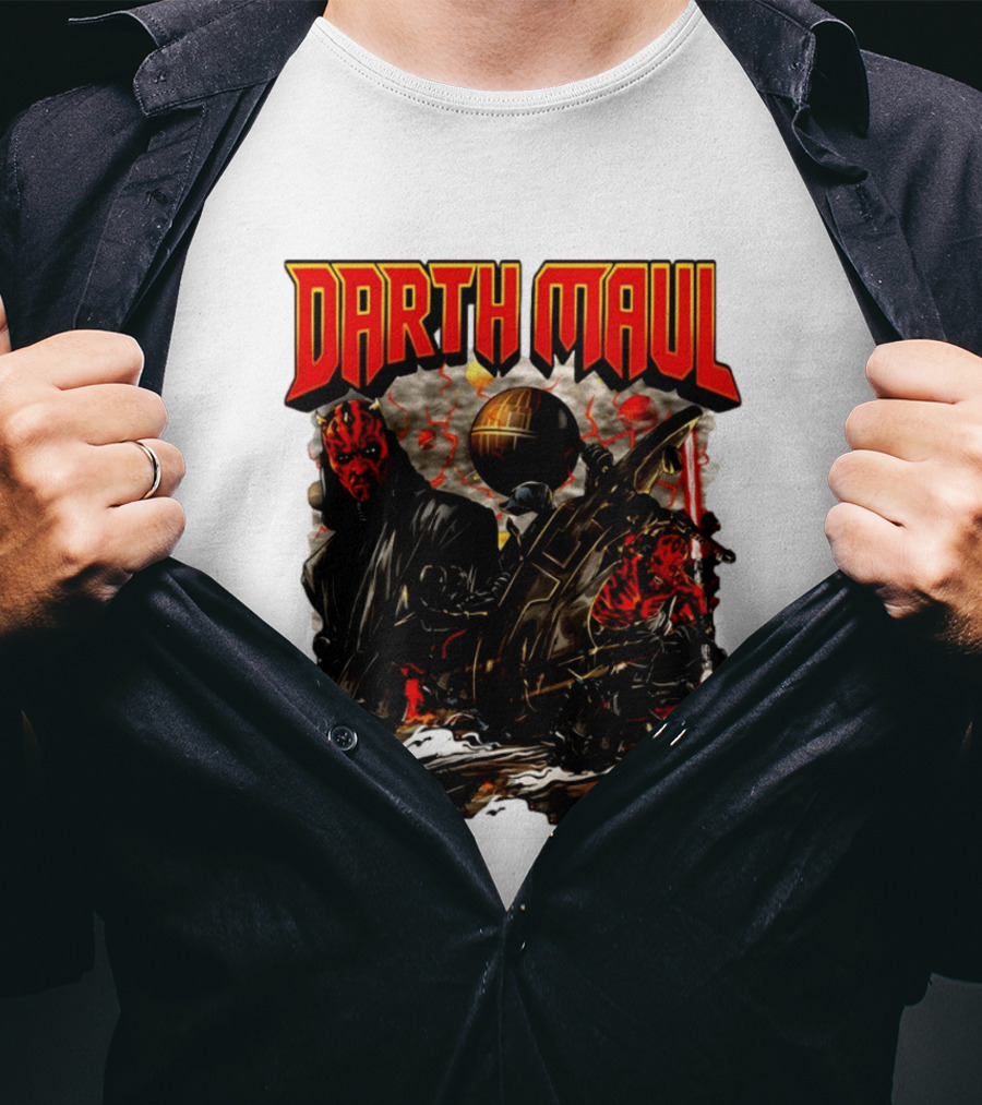 Darth Maul Star Wars Sith Warrior Battle Scene With Lightsaber And The Death Star T-Shirt