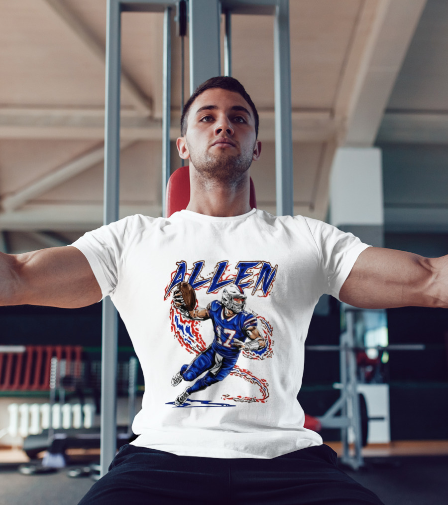 Josh Allen 17 Football Action Lightning Bolt T-Shirt