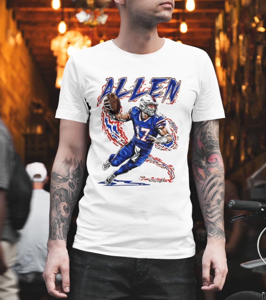 Josh Allen 17 Football Action Lightning Bolt T-Shirt