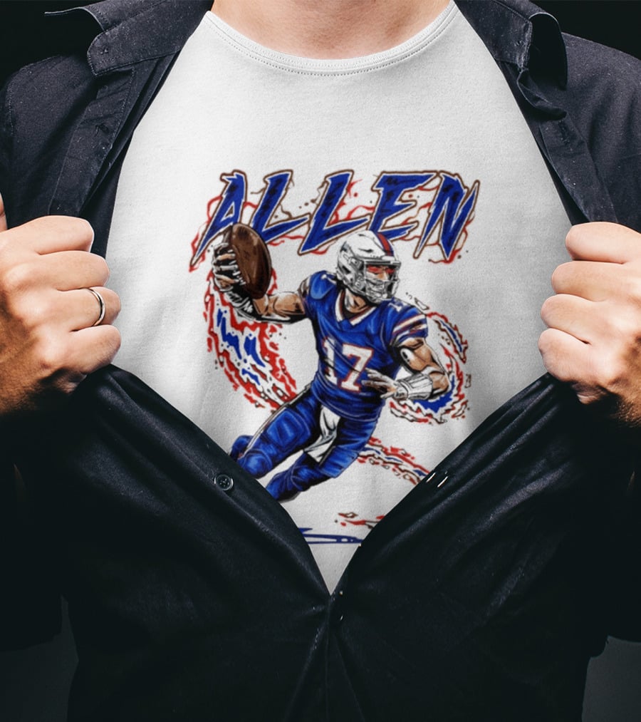 Josh Allen 17 Football Action Lightning Bolt T-Shirt