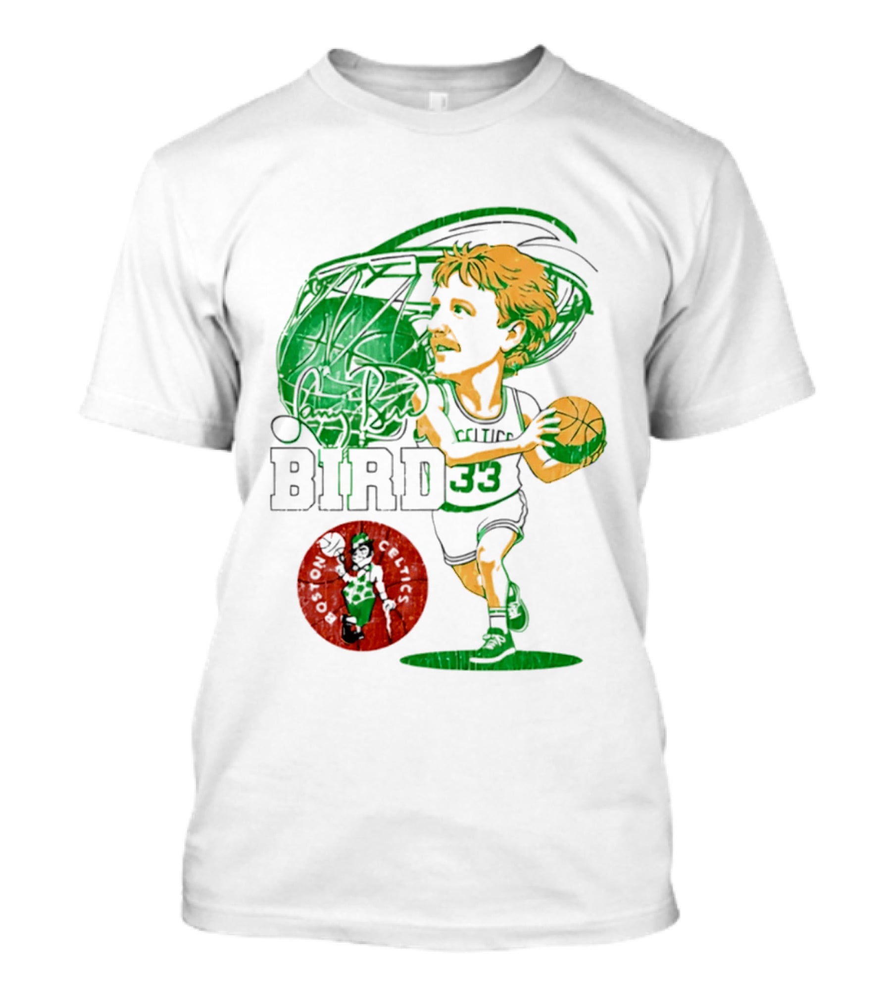 Boston Celtics Larry Bird Caricature NBA Legend 33 Basketball T-Shirt