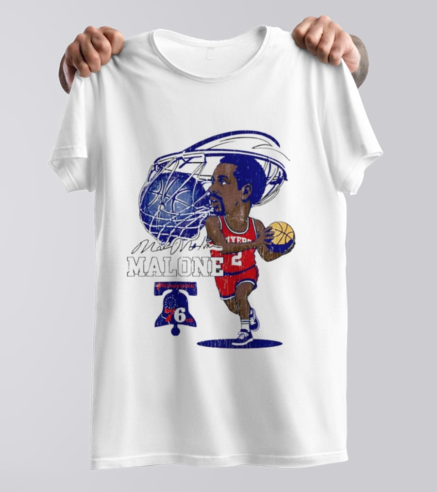 Moses Malone Philadelphia 76ers Basketball Caricature T-Shirt