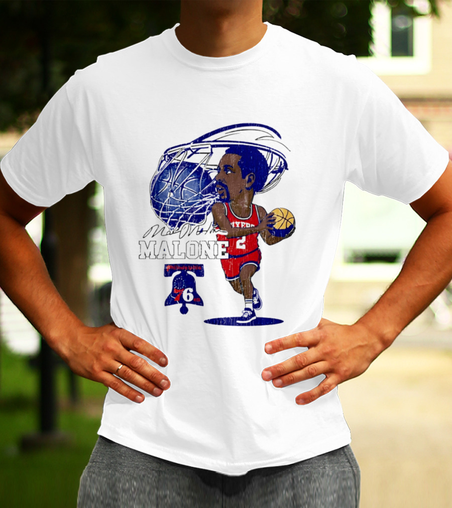 Moses Malone Philadelphia 76ers Basketball Caricature T-Shirt