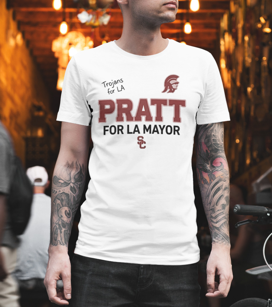 Trojans For LA Pratt For LA Mayor Campaign With Trojan Helmet T-Shirt