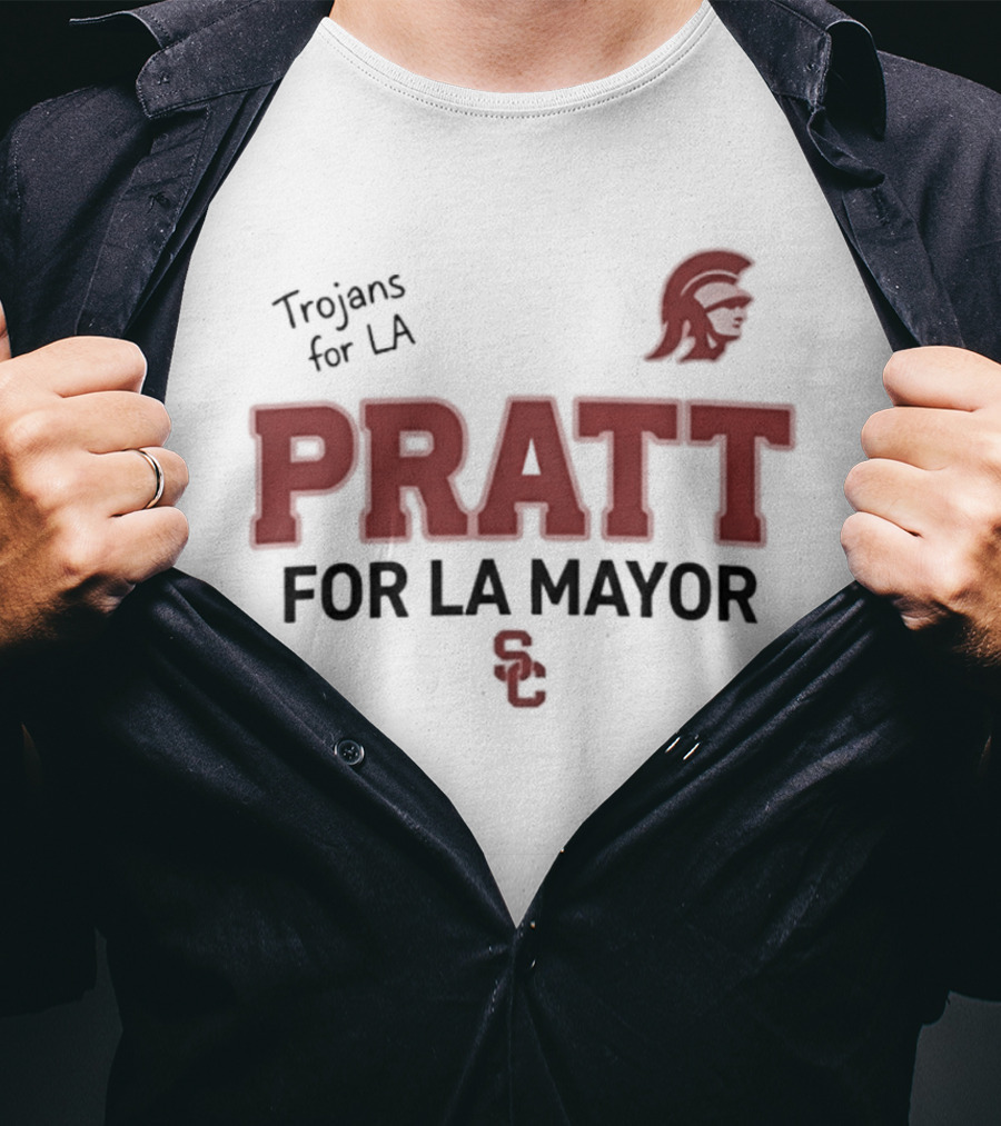 Trojans For LA Pratt For LA Mayor Campaign With Trojan Helmet T-Shirt