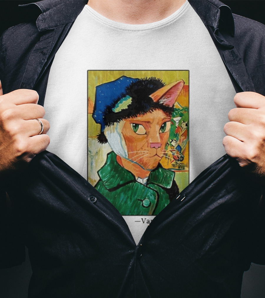 Cat In Van Gogh Style With Bandaged Ear Iconic Painting T-Shirt
