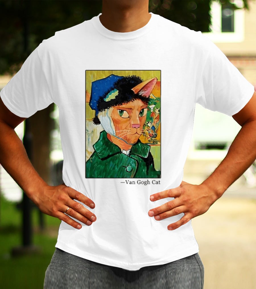 Cat In Van Gogh Style With Bandaged Ear Iconic Painting T-Shirt