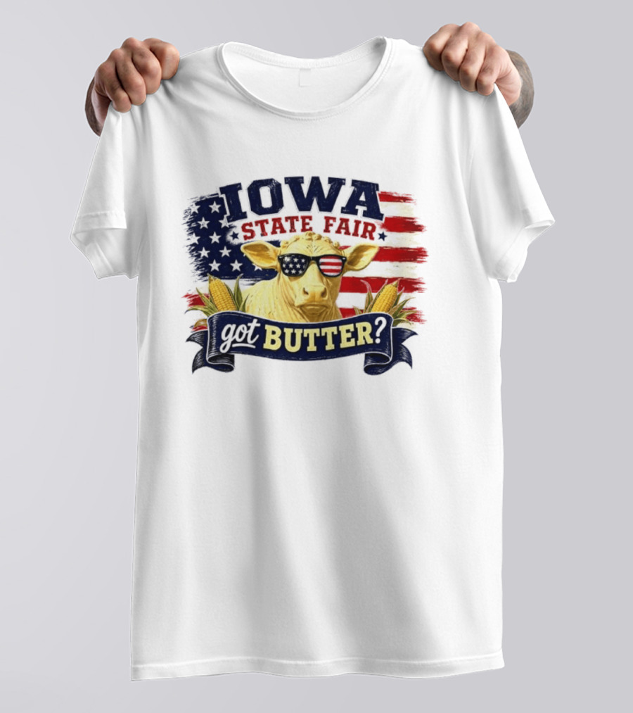Iowa State Fair Cow Got Butter Corn American Flag T-Shirt