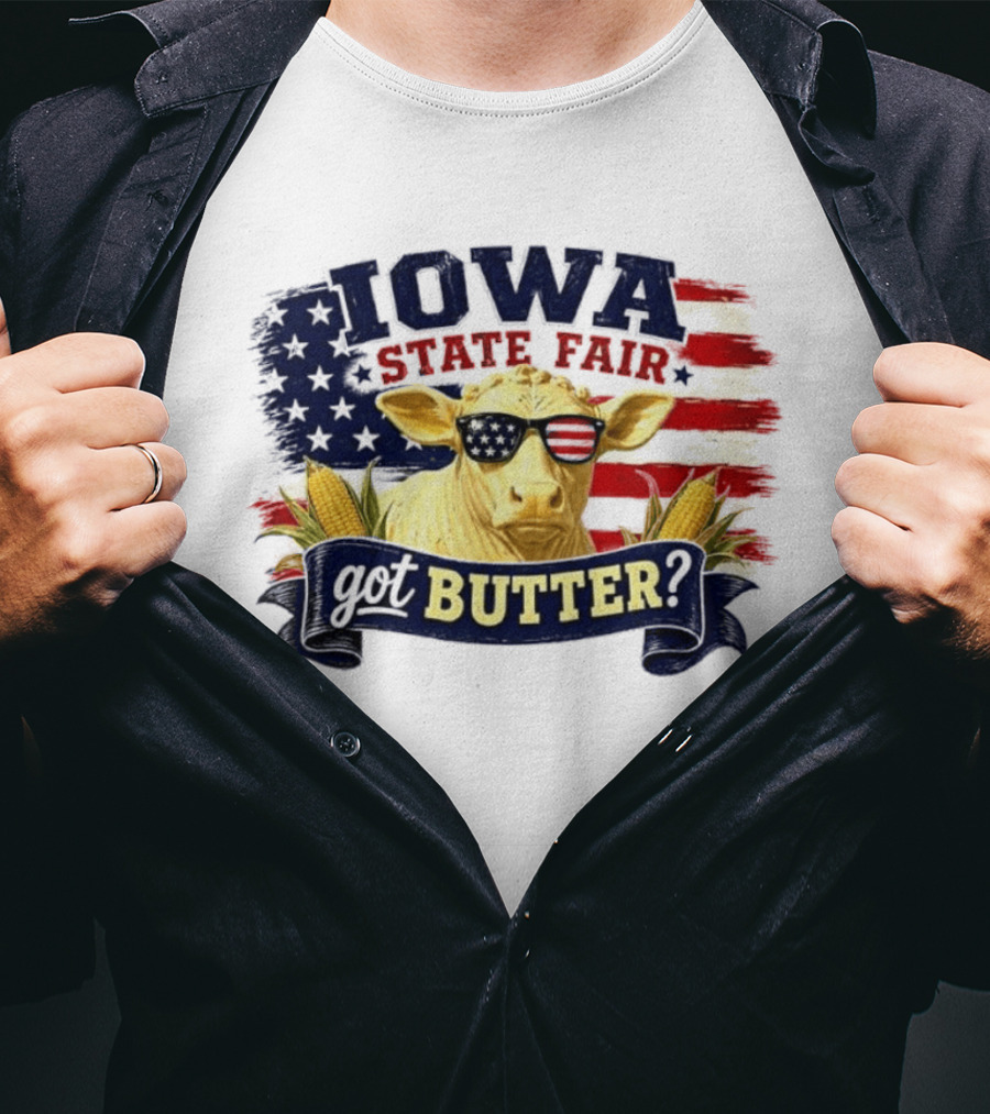 Iowa State Fair Cow Got Butter Corn American Flag T-Shirt