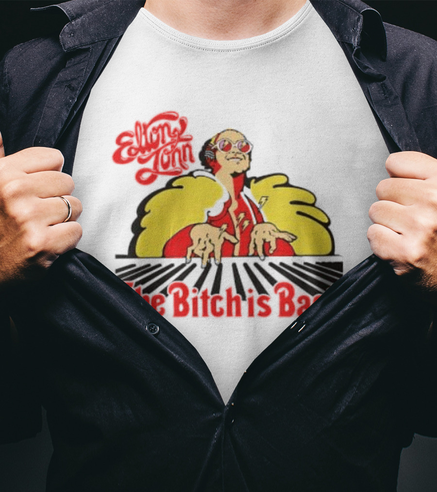 Elton John The Bitch Is Back Burst Yellow And Red T-Shirt