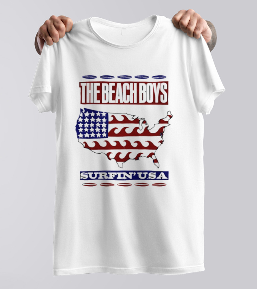 The Beach Boys Surfin' USA American Flag Waves Map T-Shirt
