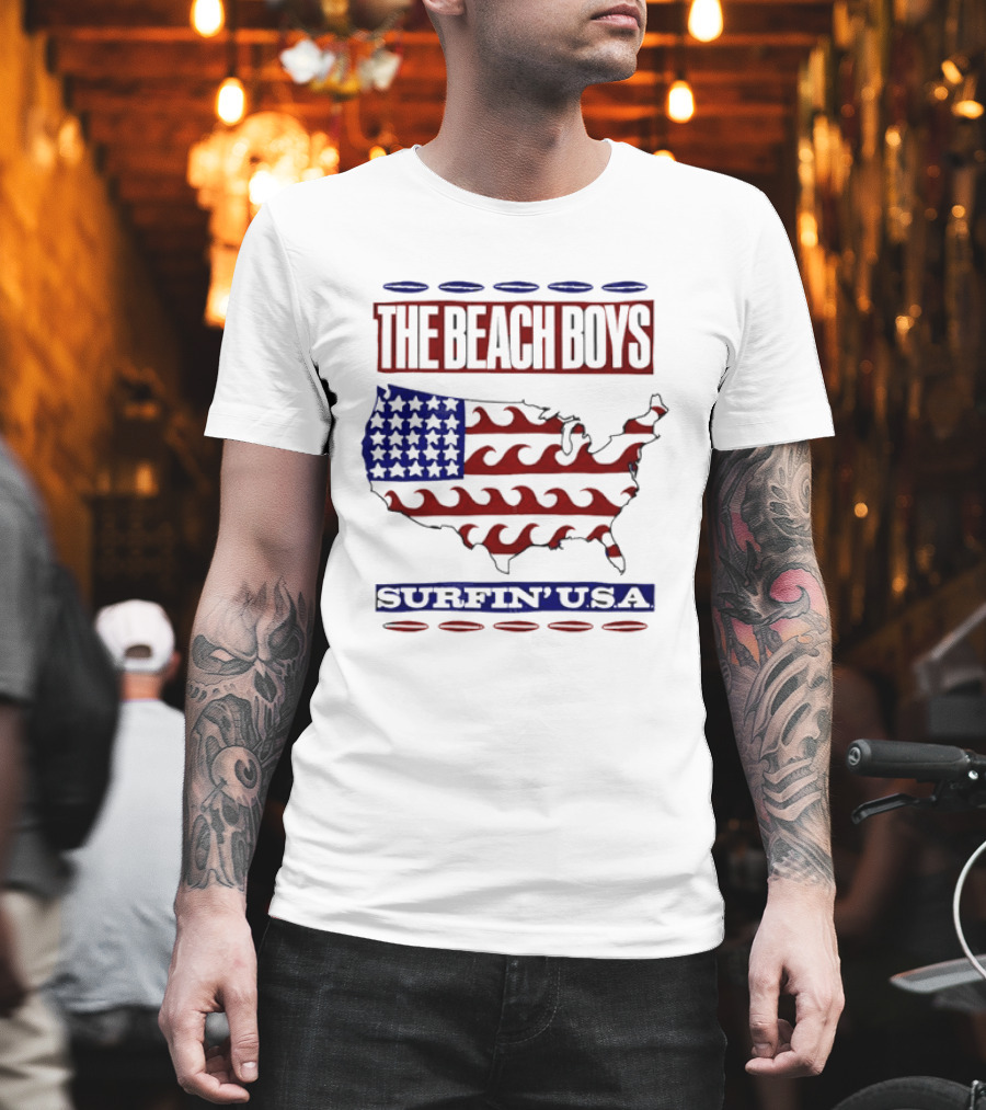 The Beach Boys Surfin' USA American Flag Waves Map T-Shirt