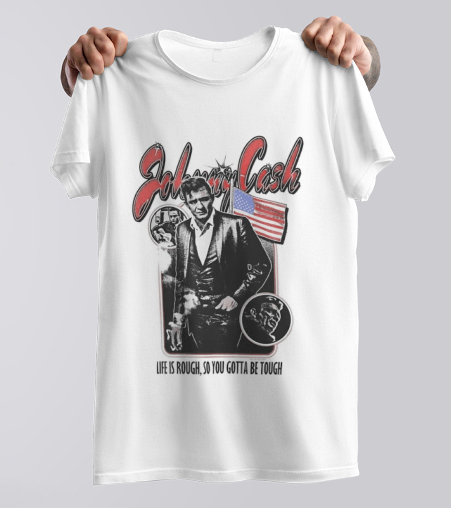 Johnny Cash Life Is Rough So You Gotta Be Tough 1956 Tour USA Flag T-Shirt