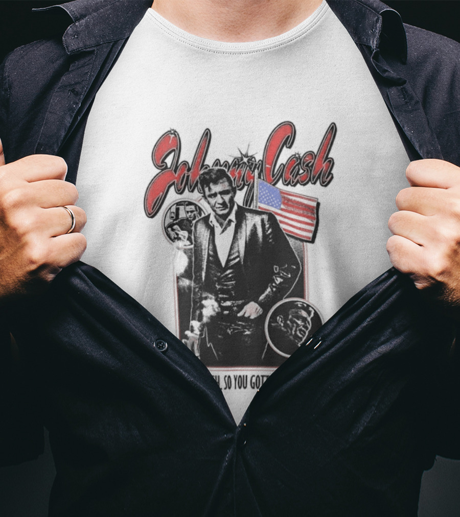 Johnny Cash Life Is Rough So You Gotta Be Tough 1956 Tour USA Flag T-Shirt
