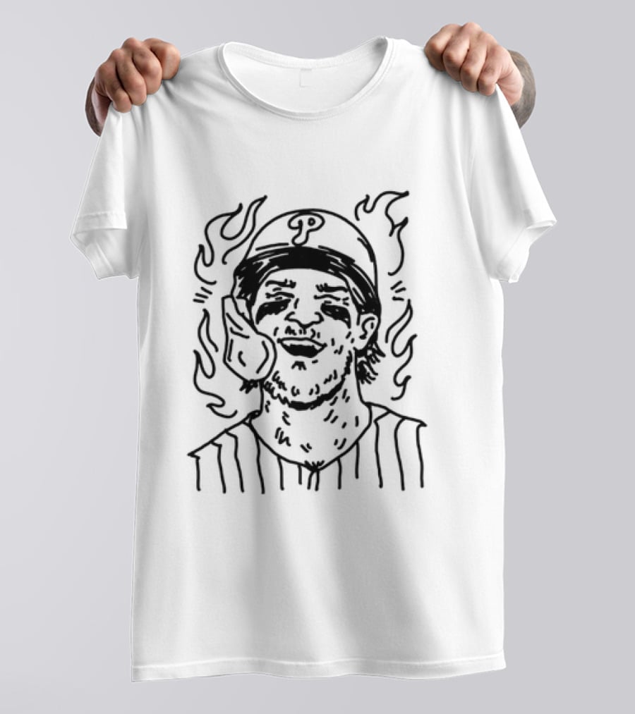 Bryce Harper Philadelphia Phillies Smiling Player Cartoon Phillies Hat Flame T-Shirt
