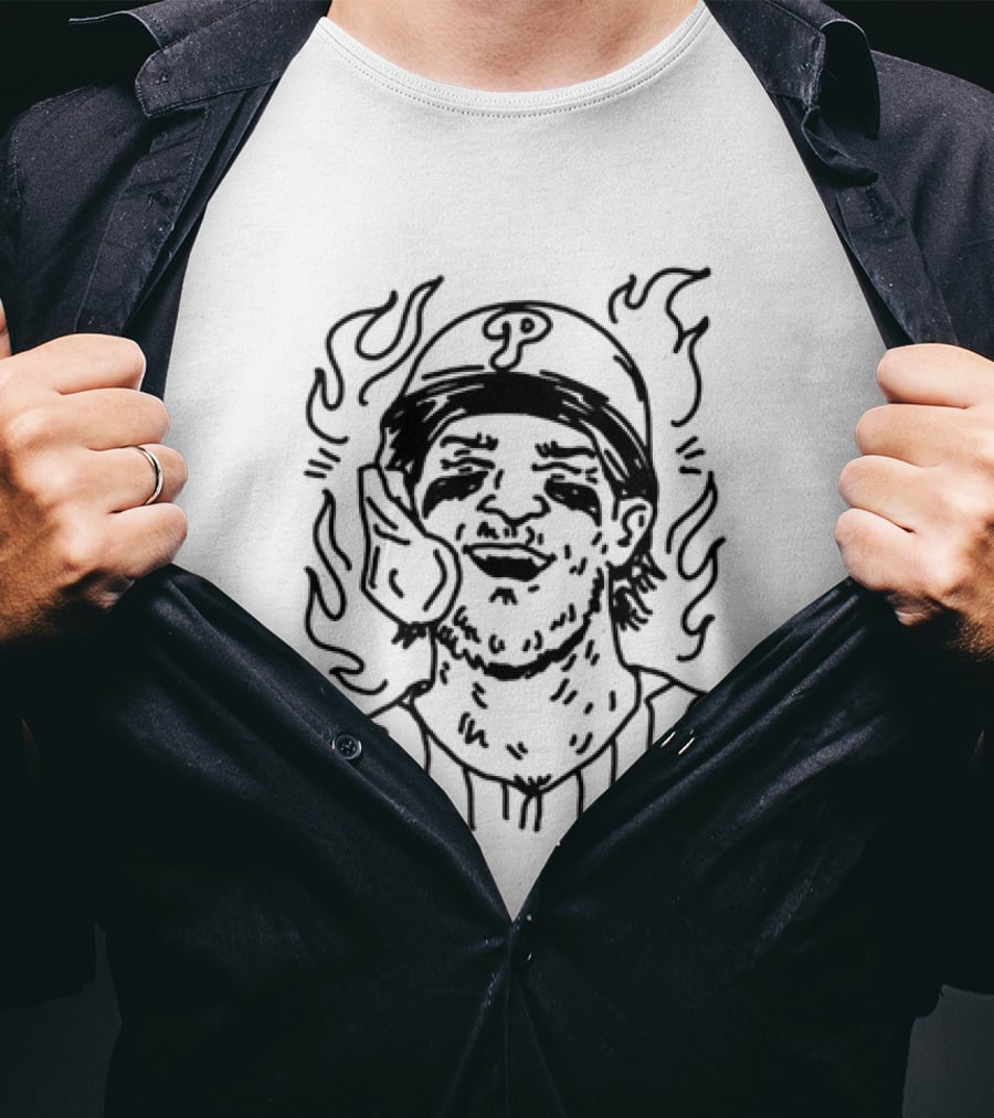 Bryce Harper Philadelphia Phillies Smiling Player Cartoon Phillies Hat Flame T-Shirt