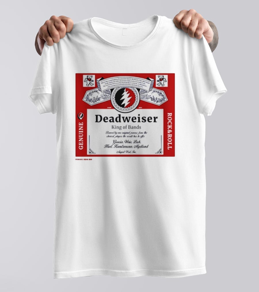 Deadweiser Grateful Dead King Of Bands Rock And Roll Label Genuine Tie Dye Spiral Lightning Bolt T-Shirt