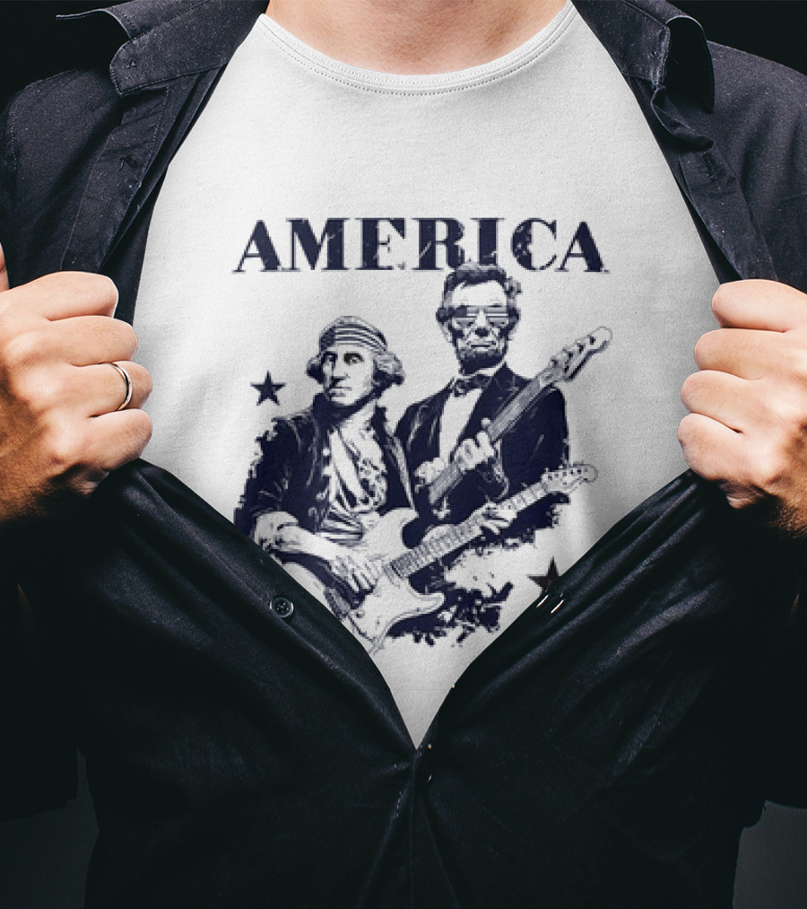 America George Washington Abraham Lincoln Presidential Rockstars 250 T-Shirt