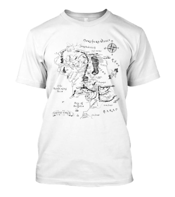 Middle Earth Map Lord Of The Rings Print With Rohan Gondor And Mordor Locations T-Shirt