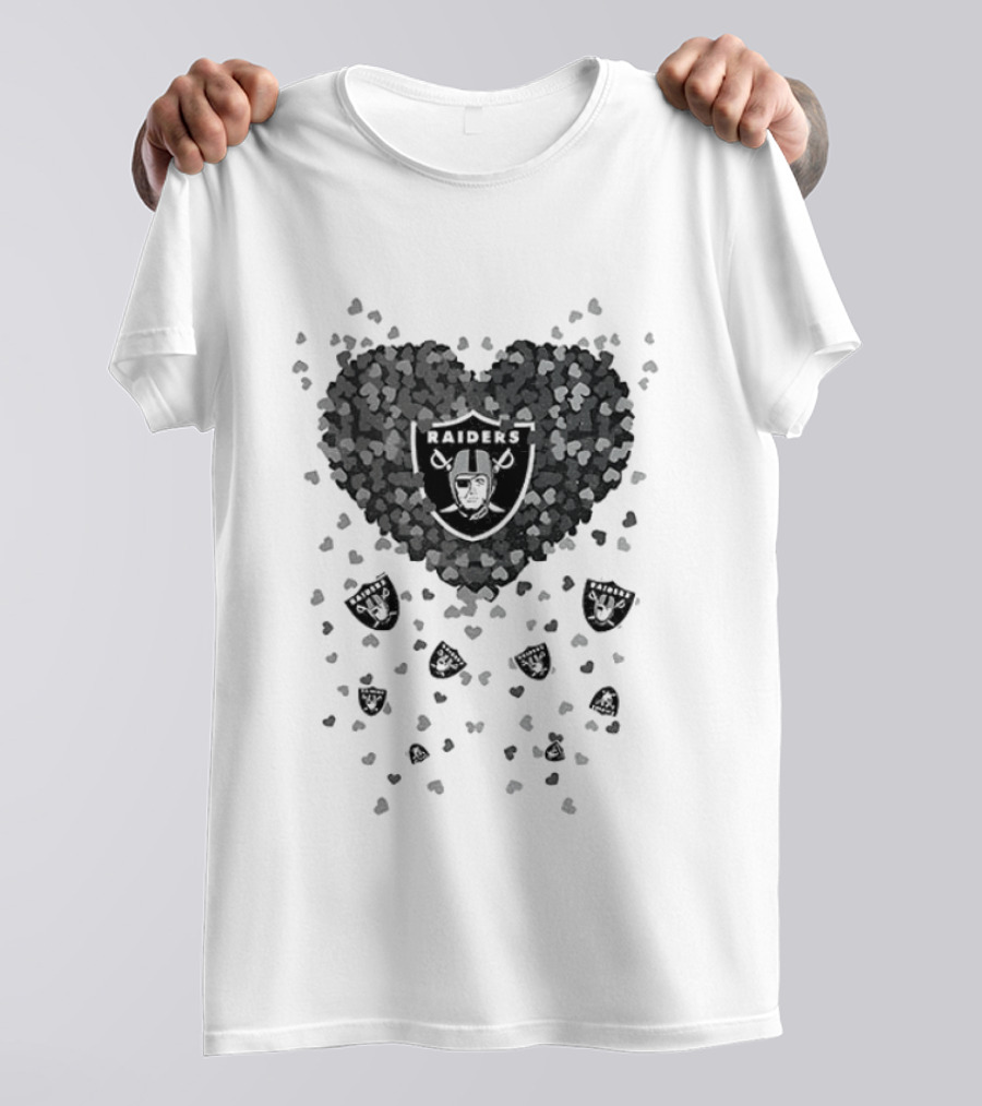 Heart Of Las Vegas Raiders Football 2026 Team Logo Emblem With Black And Silver Hearts T-Shirt