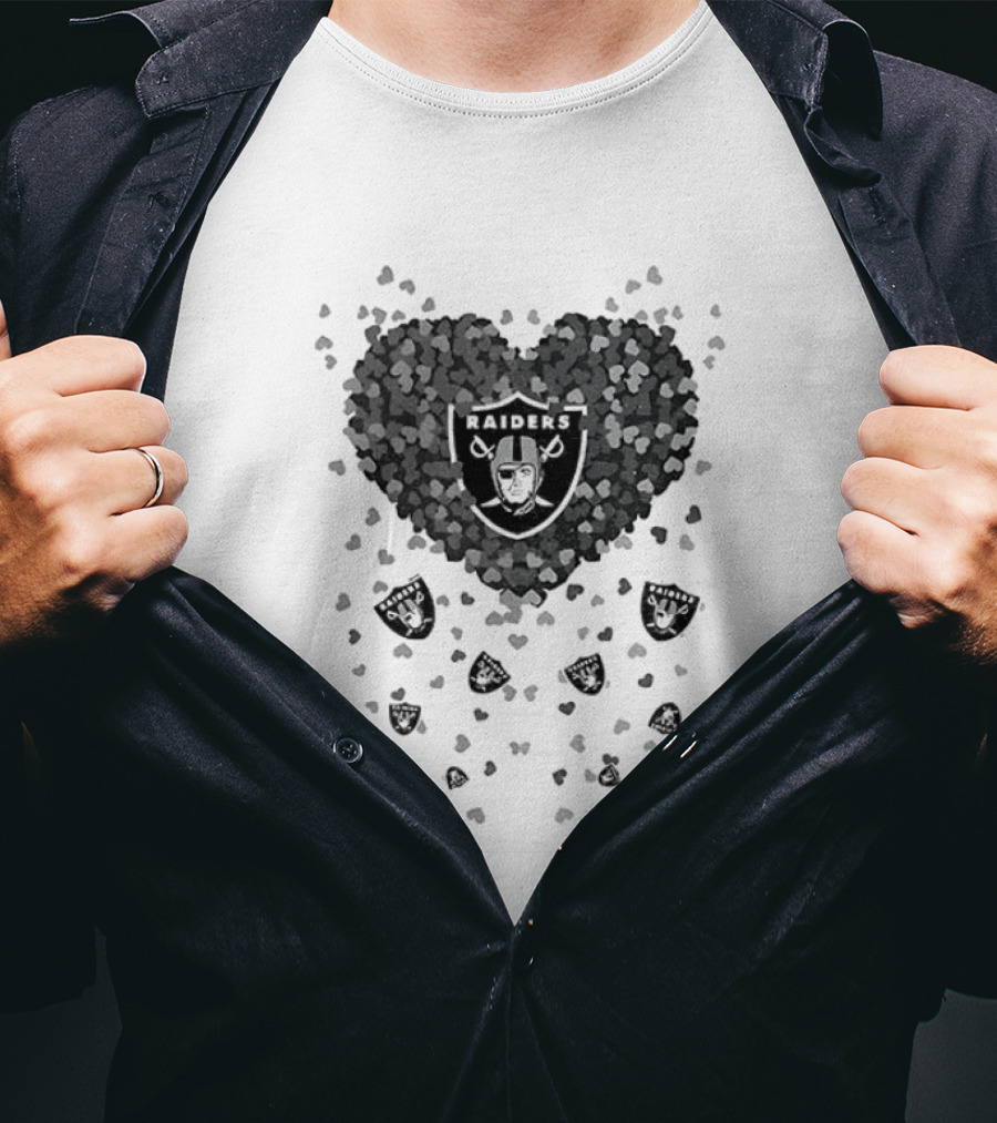 Heart Of Las Vegas Raiders Football 2026 Team Logo Emblem With Black And Silver Hearts T-Shirt