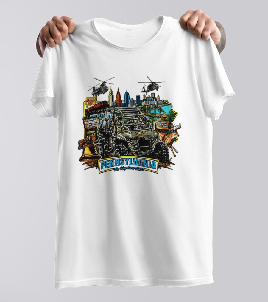 Pennsylvania The Keystone State Adventure Skyline Wildlife And City Landmarks T-Shirt