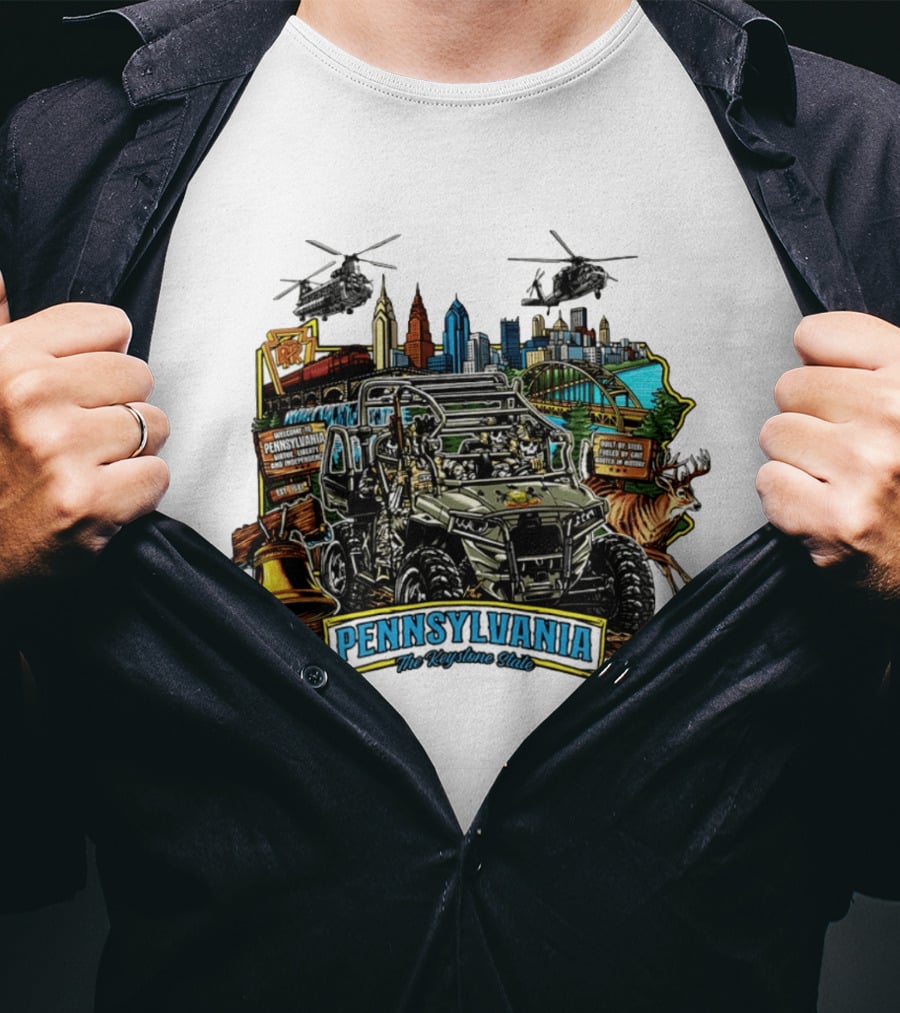 Pennsylvania The Keystone State Adventure Skyline Wildlife And City Landmarks T-Shirt
