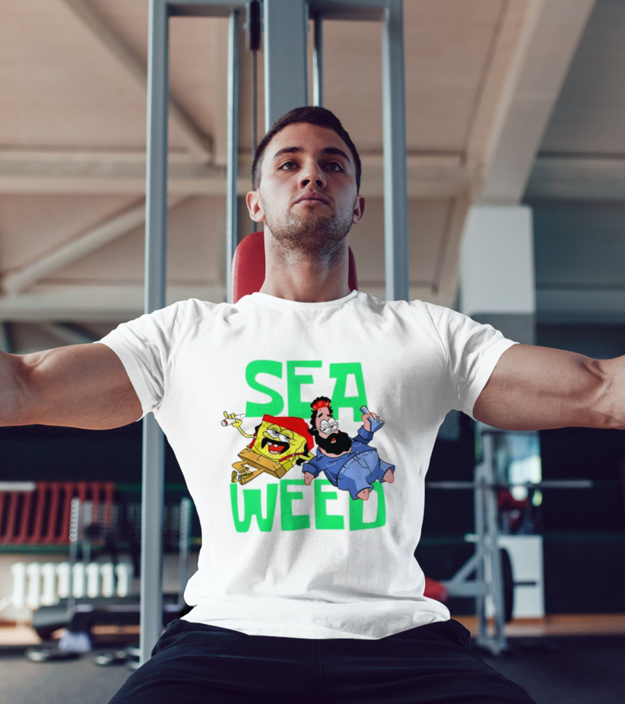 Sea Weed Sponge And Bearded Duo Cartoon Characters T-Shirt
