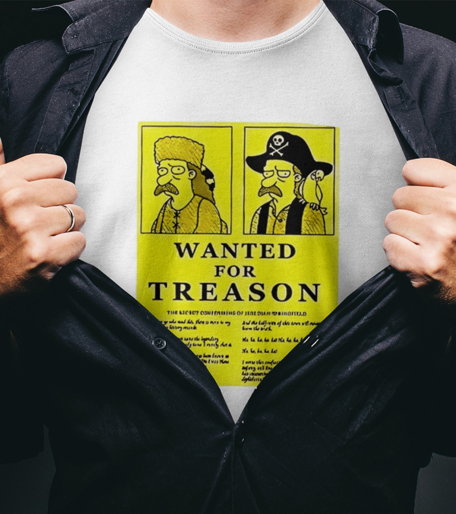 Wanted For Treason Kirk Van Houten Pirate And Russian Hat Cartoon Wanted T-Shirt