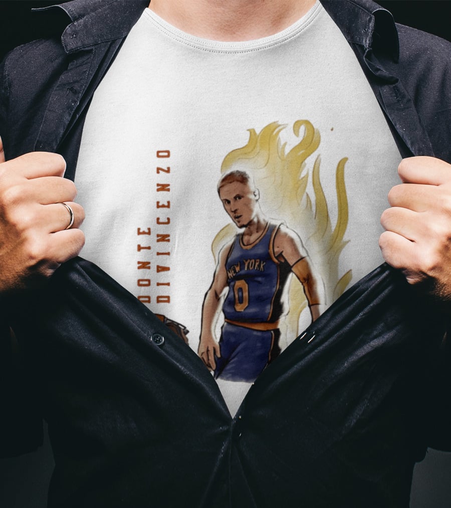 Donte DiVincenzo New York Knicks Flaming Basketball Inferno T-Shirt