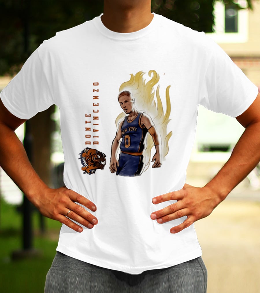 Donte DiVincenzo New York Knicks Flaming Basketball Inferno T-Shirt