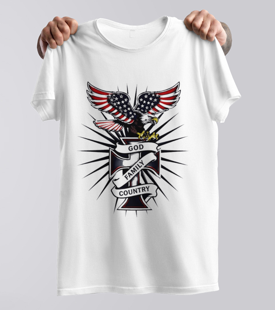 Eagle With American Flag Wings And Cross God Family Country T-Shirt