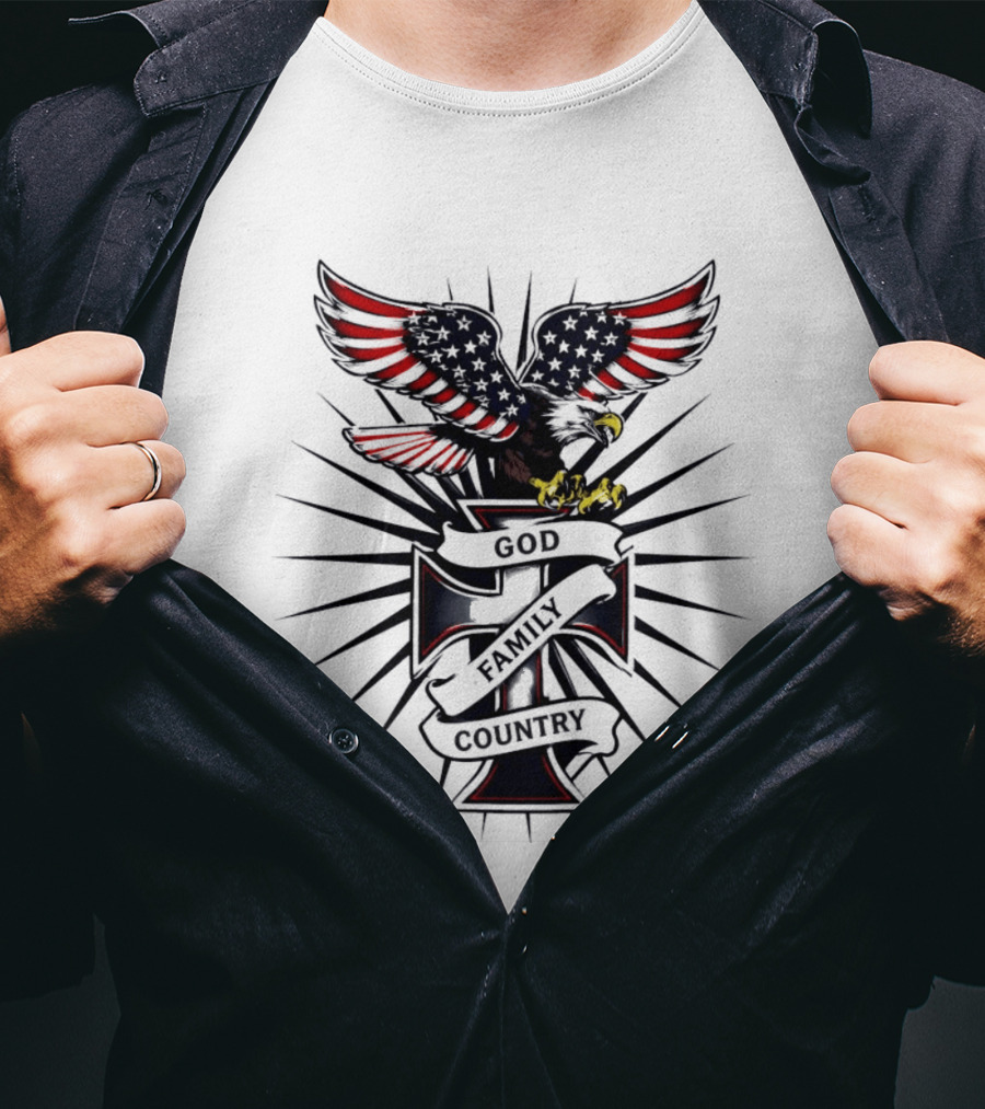 Eagle With American Flag Wings And Cross God Family Country T-Shirt