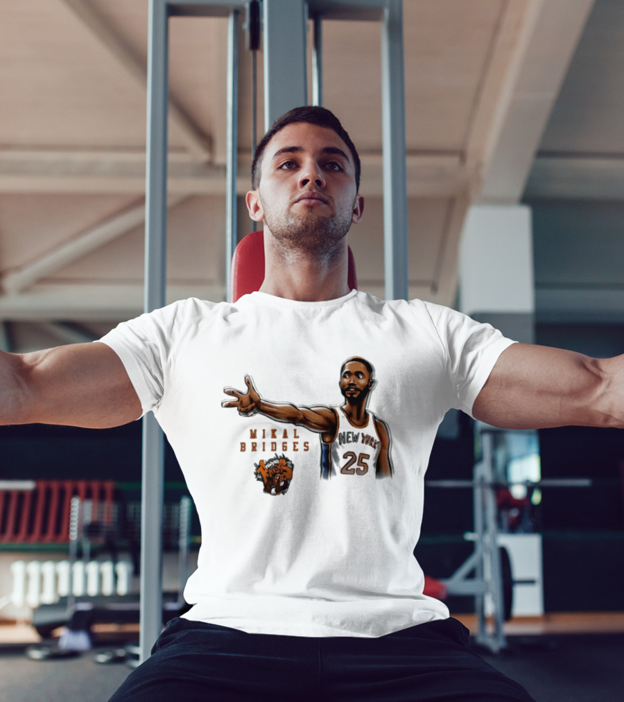 Mikal Bridges New York Knicks 25 Basketball Pose T-Shirt