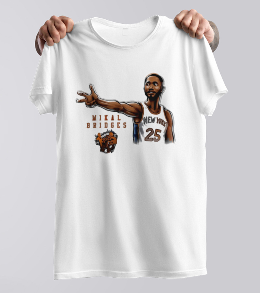 Mikal Bridges New York Knicks 25 Basketball Pose T-Shirt