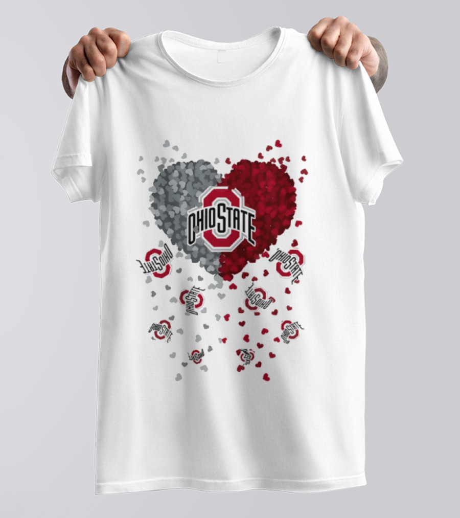Heart Of Ohio State Buckeyes Football 2026 Red And Gray Hearts With Buckeye Logos T-Shirt