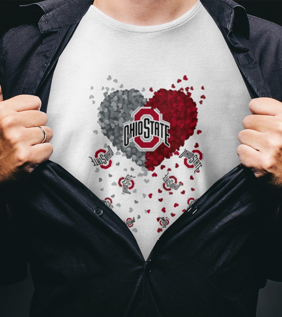 Heart Of Ohio State Buckeyes Football 2026 Red And Gray Hearts With Buckeye Logos T-Shirt