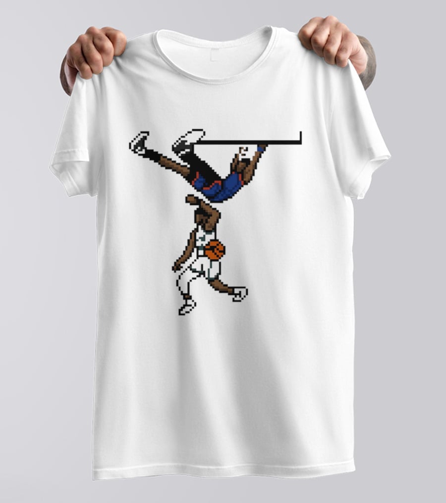 Knicks Vs Celtics OG Anunoby Dunks Against Jayson Tatum Pixel Art 8 Bit T-Shirt